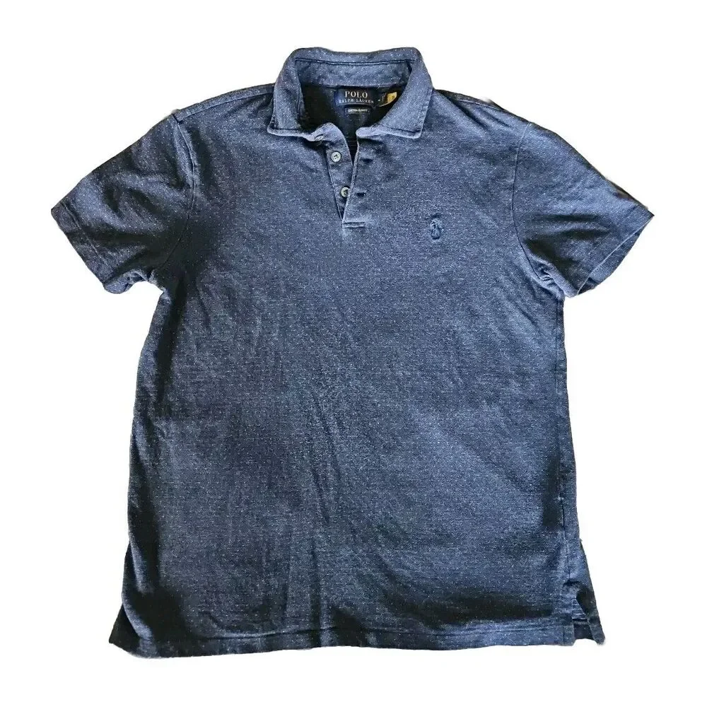 Polo Ralph Lauren Men's Medium Custom Slim Fit Polo Shirt Navy Blue Polka Dot